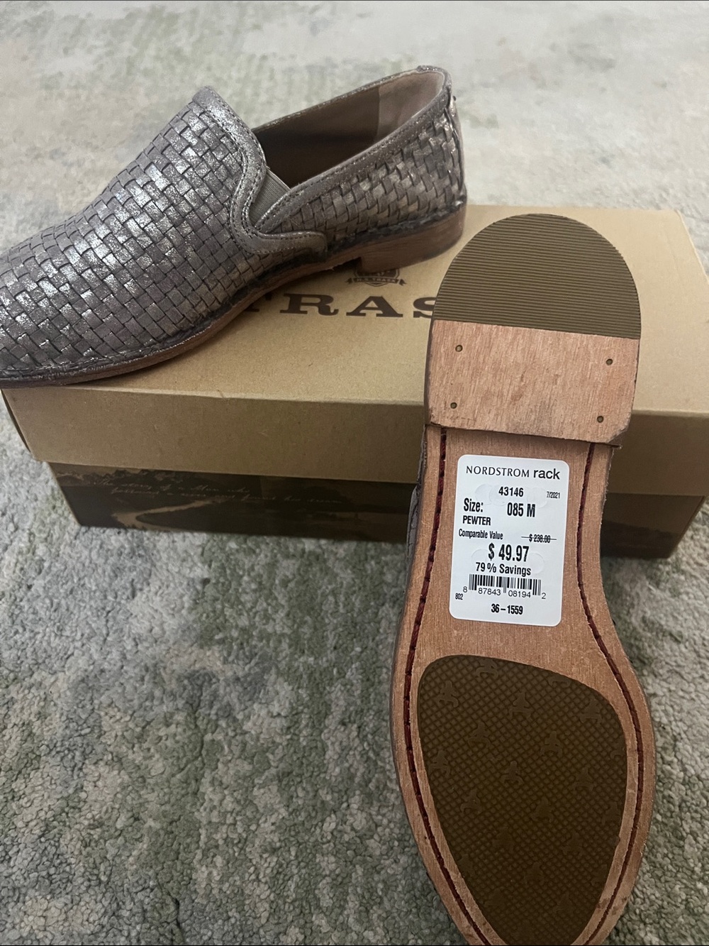Trask Woven Pewter Leather Loafers